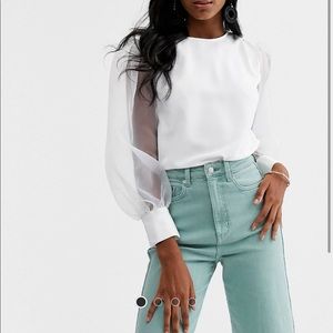 White Puff Balloon Organza Sleeve Top